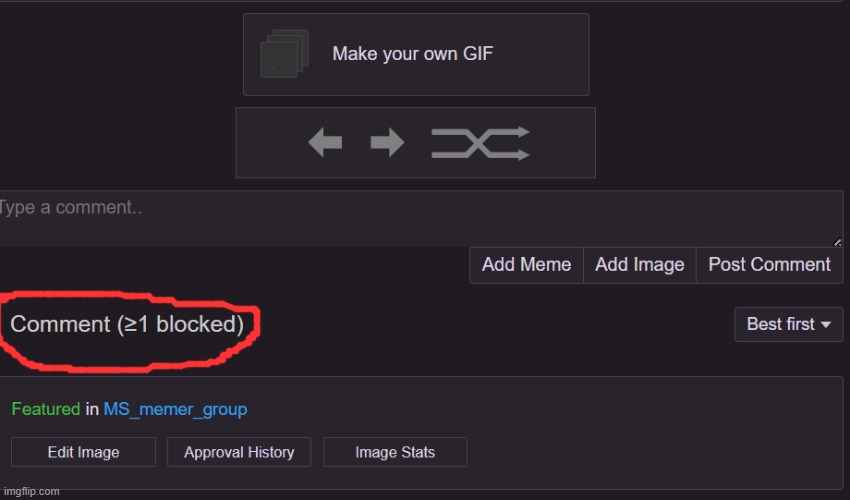 added a feature to imgflip extension inspired by bloonsfan: removes the "click to show blocked comment" button | made w/ Imgflip meme maker
