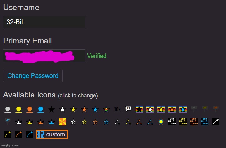 imgflip settings now shows all icons (cannot be used) (thanks cyrus for the idea) | made w/ Imgflip meme maker
