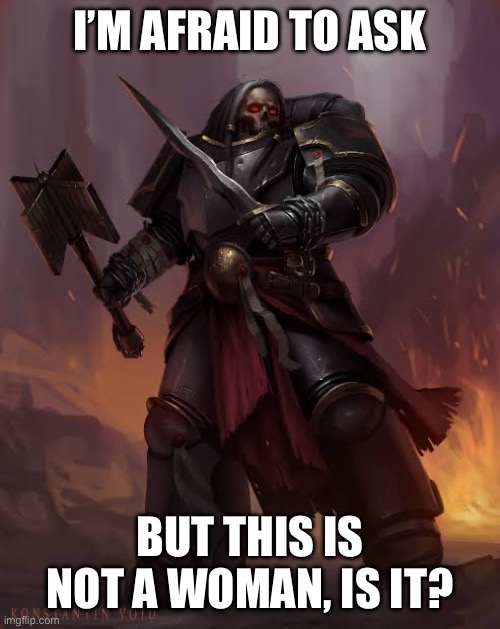 Black templar | I’M AFRAID TO ASK BUT THIS IS NOT A WOMAN, IS IT? | image tagged in black templar | made w/ Imgflip meme maker