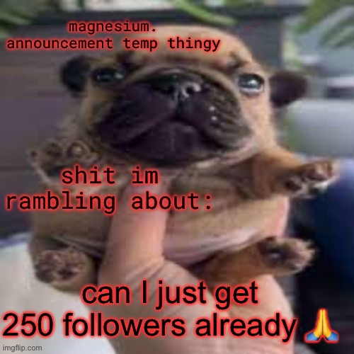 pug temp | can I just get 250 followers already 🙏 | image tagged in pug temp | made w/ Imgflip meme maker