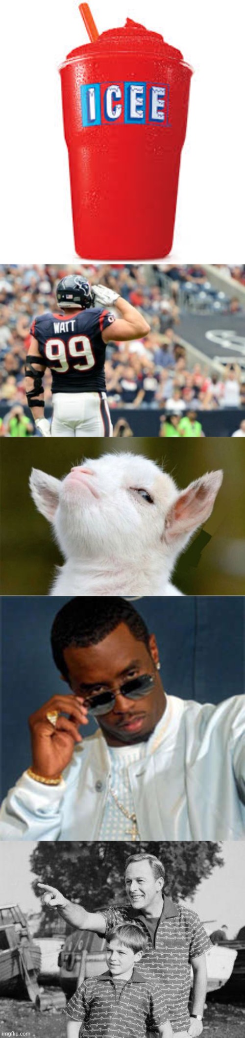 image tagged in icee what you did there,jj watt,suspicious sheep,p diddy,memes,look son | made w/ Imgflip meme maker