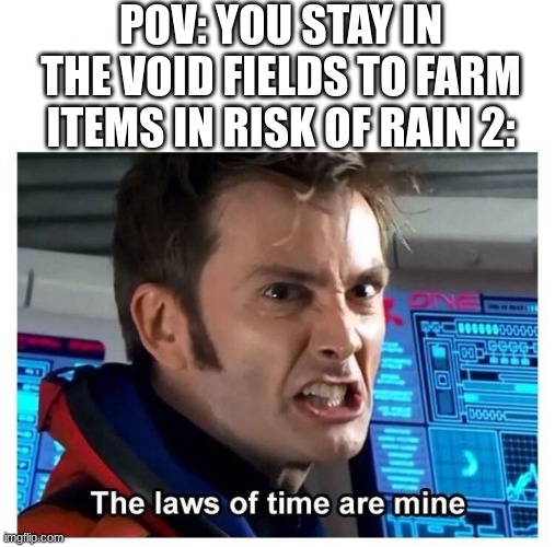Laws of time | POV: YOU STAY IN THE VOID FIELDS TO FARM ITEMS IN RISK OF RAIN 2: | image tagged in laws of time | made w/ Imgflip meme maker