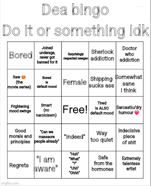 Dea bingo Blank Meme Template