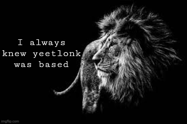 Blank lion template | I always knew yeetlonk was based | image tagged in blank lion template | made w/ Imgflip meme maker
