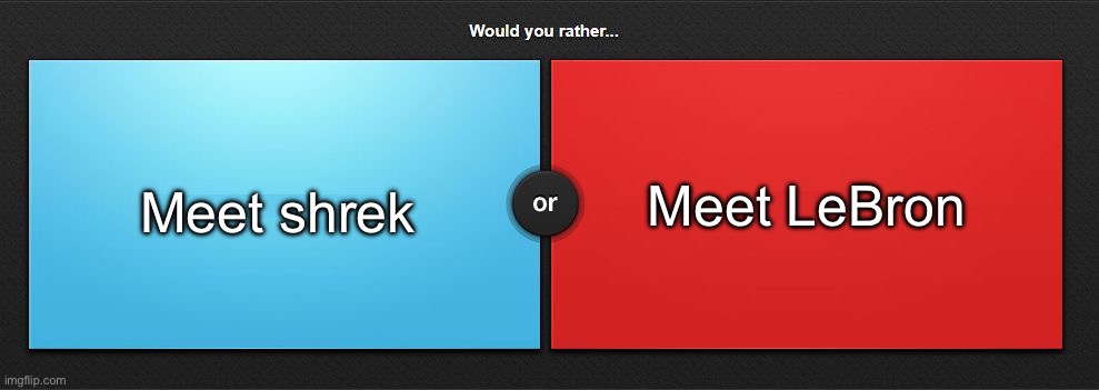 Would you rather | Meet LeBron; Meet shrek | image tagged in would you rather,msmg | made w/ Imgflip meme maker