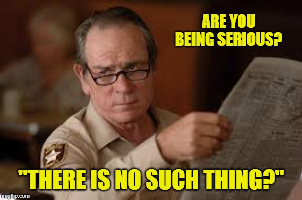 no country for old men tommy lee jones 2 | ARE YOU BEING SERIOUS? "THERE IS NO SUCH THING?" | image tagged in no country for old men tommy lee jones 2 | made w/ Imgflip meme maker