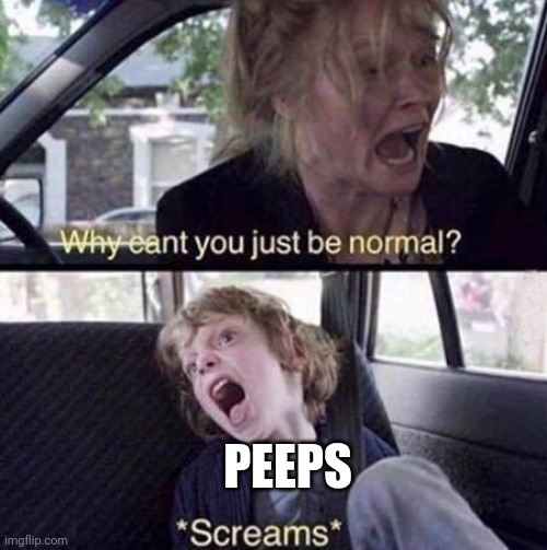 Why Can't You Just Be Normal | PEEPS | image tagged in why can't you just be normal | made w/ Imgflip meme maker