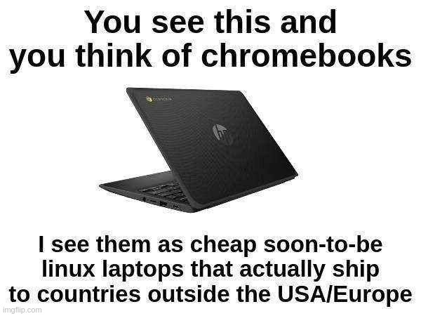 because them linux vendors never ship to mexico so some people rely on chromebooks | made w/ Imgflip meme maker
