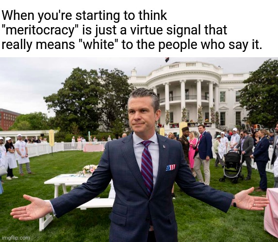 & "DoN't tAlK abt PoLiTiCs here" MIGHT be a censorship tactic 2 shut down movements ppl don't like.. | When you're starting to think "meritocracy" is just a virtue signal that really means "white" to the people who say it. | image tagged in blank white template | made w/ Imgflip meme maker