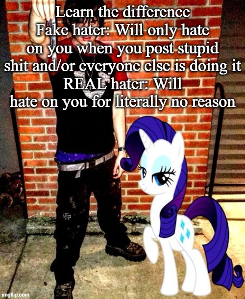 J | Learn the difference
Fake hater: Will only hate on you when you post stupid shit and/or everyone else is doing it
REAL hater: Will hate on you for literally no reason | image tagged in j | made w/ Imgflip meme maker