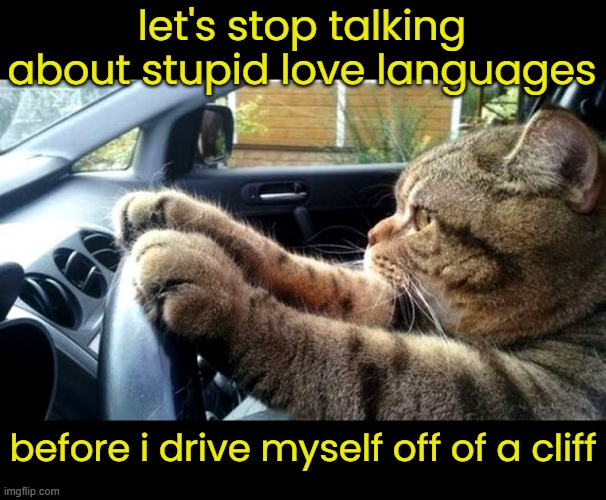 let's stop talking about stupid love languages before i drive myself off of a cliff | made w/ Imgflip meme maker