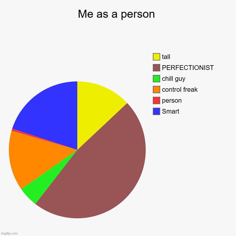 Me as a person | Smart, person, control freak, chill guy, PERFECTIONIST, tall | image tagged in charts,pie charts | made w/ Imgflip chart maker