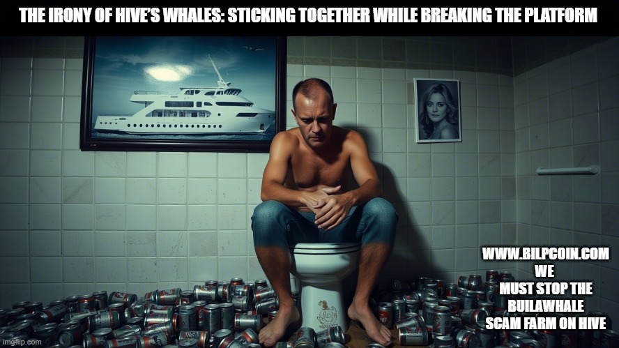 THE IRONY OF HIVE’S WHALES: STICKING TOGETHER WHILE BREAKING THE PLATFORM; WWW.BILPCOIN.COM WE  MUST STOP THE BUILAWHALE SCAM FARM ON HIVE | made w/ Imgflip meme maker