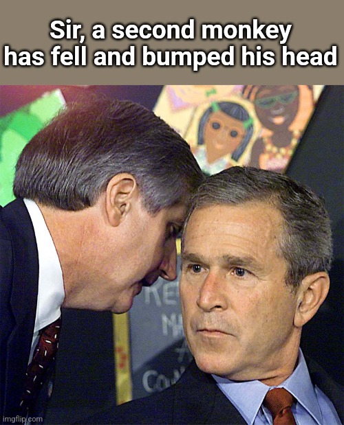 Bush Learning About 9/11 | Sir, a second monkey has fell and bumped his head | image tagged in bush learning about 9/11 | made w/ Imgflip meme maker