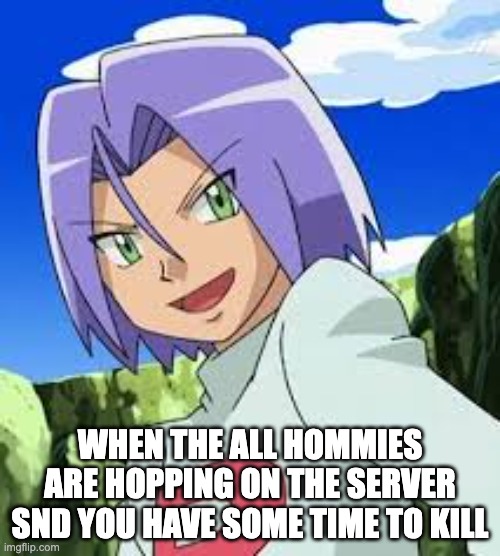 james | WHEN THE ALL HOMMIES ARE HOPPING ON THE SERVER SND YOU HAVE SOME TIME TO KILL | image tagged in james | made w/ Imgflip meme maker