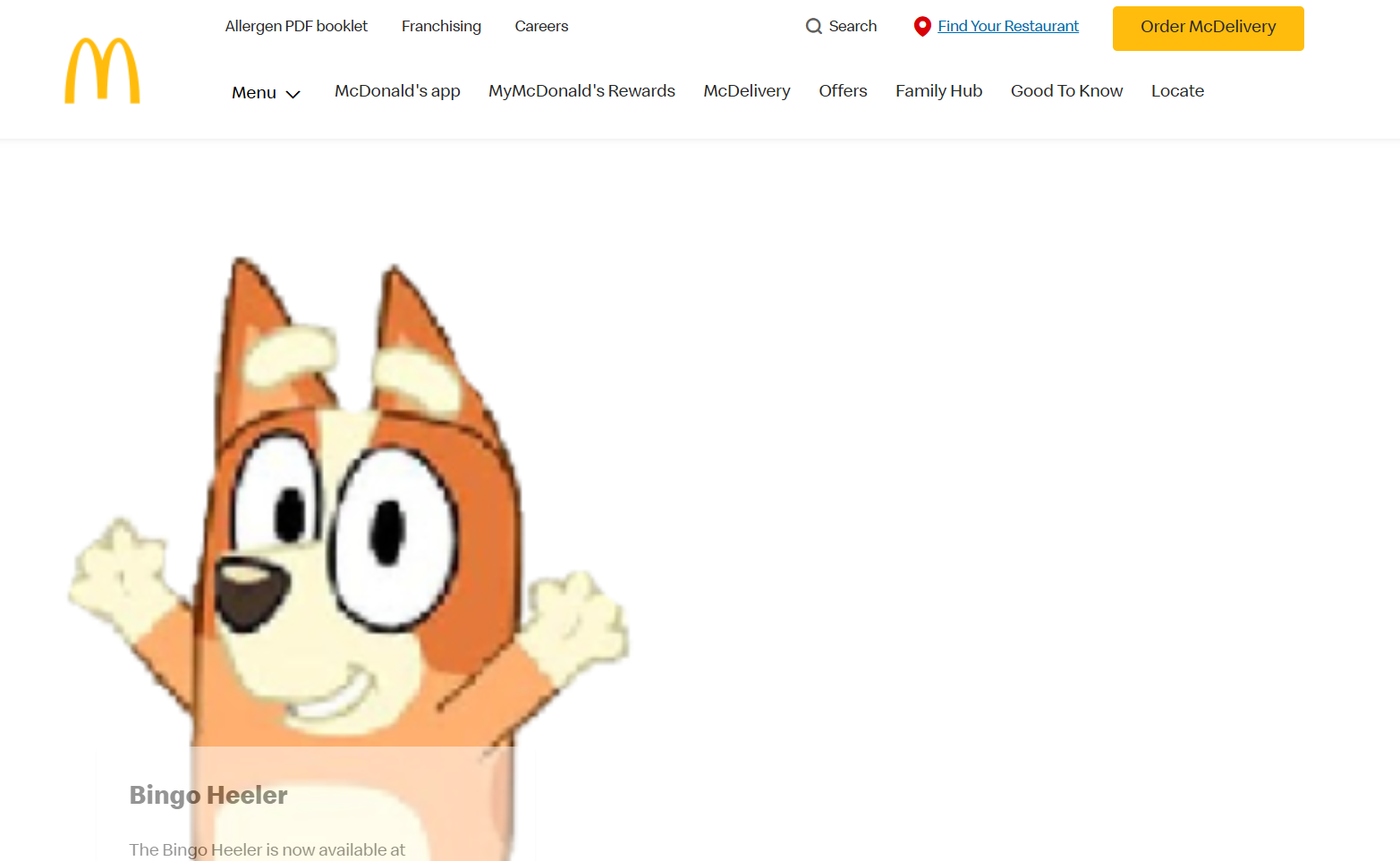 bingo heeler on the mcdonalds website Blank Meme Template