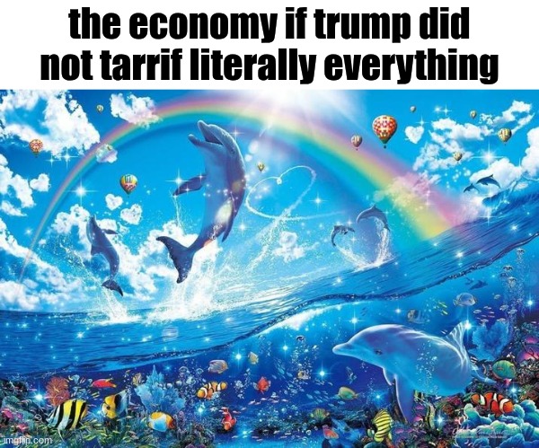 Happy dolphin rainbow | the economy if trump did not tarrif literally everything | image tagged in happy dolphin rainbow | made w/ Imgflip meme maker