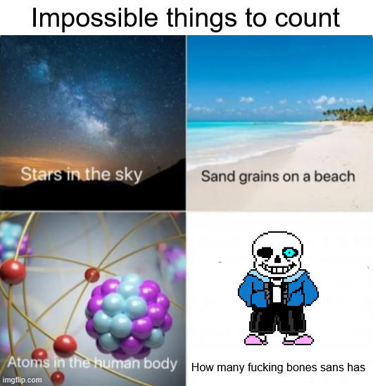 Sans got infinite bones | Impossible things to count; How many fucking bones sans has | image tagged in impossible things to count | made w/ Imgflip meme maker