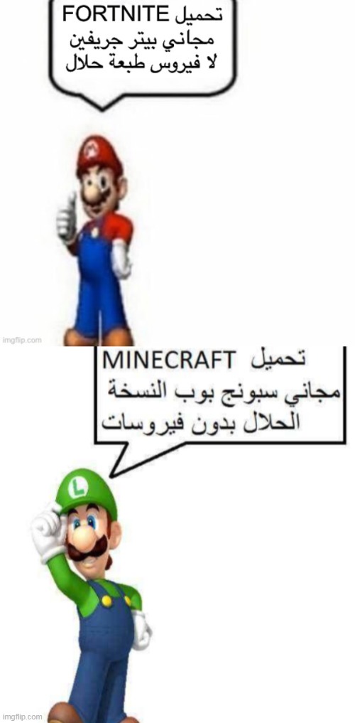 image tagged in mario says fortnite,luigi says minecraft | made w/ Imgflip meme maker