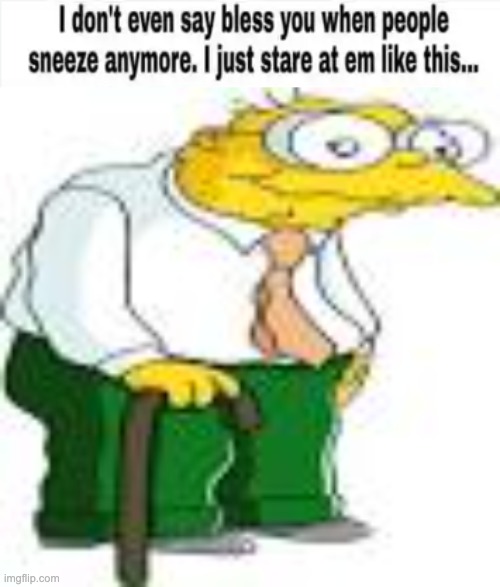image tagged in bless you no more,hans moleman | made w/ Imgflip meme maker