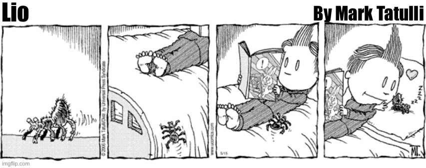 Lio; By Mark Tatulli | image tagged in comics,lio,bedtime,pet tarantula | made w/ Imgflip meme maker