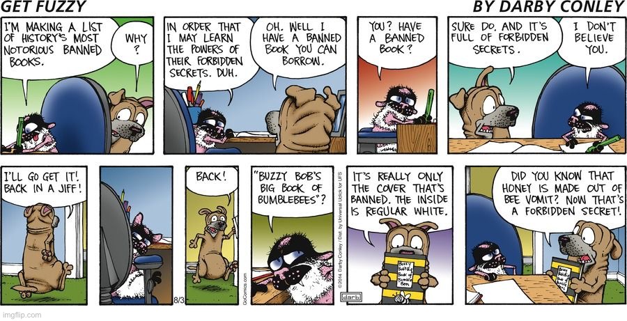 image tagged in comics,get fuzzy,banned books,bee vomit | made w/ Imgflip meme maker