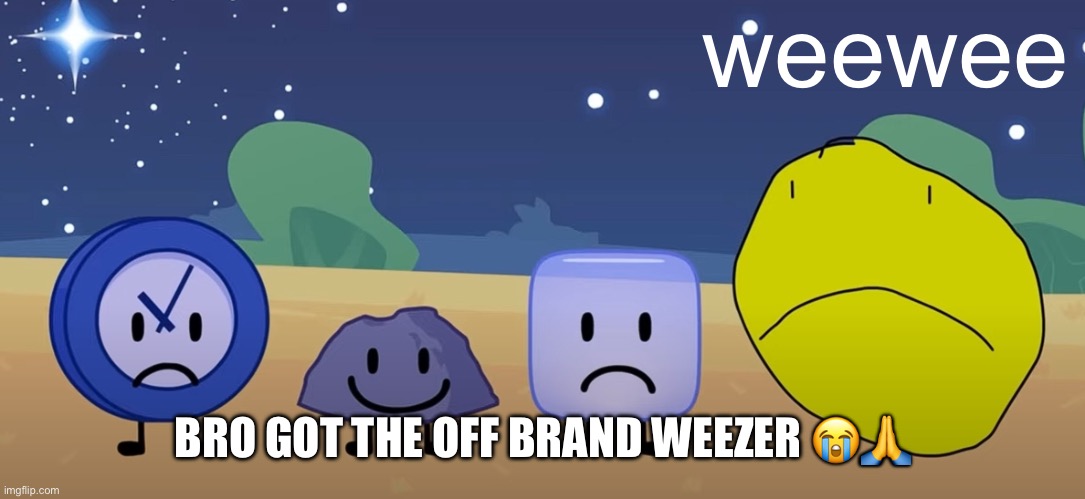 the S weezer (TPOT) | weewee; BRO GOT THE OFF BRAND WEEZER 😭🙏 | image tagged in the s weezer tpot | made w/ Imgflip meme maker