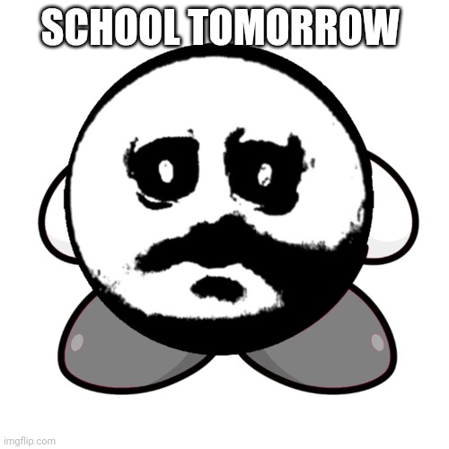 Didjfndbdjdjdhdhm wasted | SCHOOL TOMORROW | image tagged in traumatised kirby | made w/ Imgflip meme maker