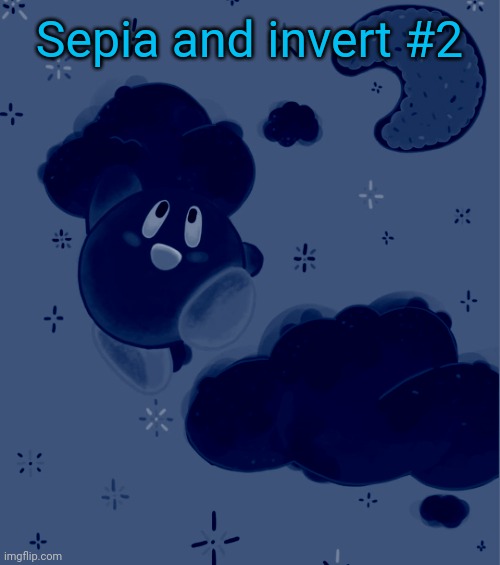 Kirby silly | Sepia and invert #2 | image tagged in kirby silly | made w/ Imgflip meme maker