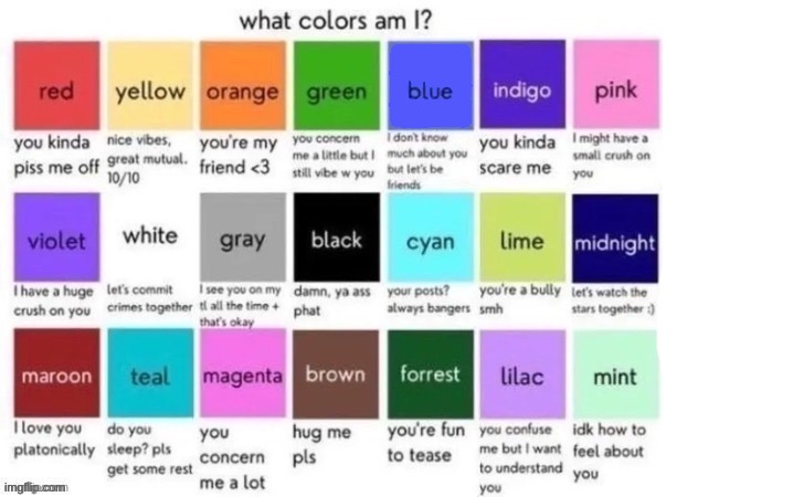 which am i chat | image tagged in what colors am i extended | made w/ Imgflip meme maker