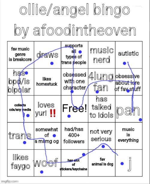 did ollie's bingo because why tf not? (btw maybe consider following them, there posts are freaking amazing) | image tagged in ollie bingo | made w/ Imgflip meme maker