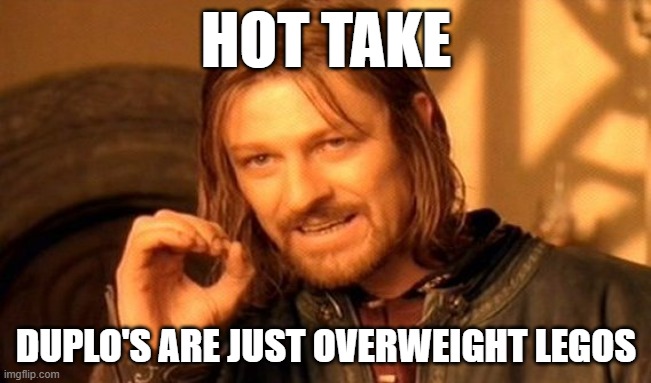 holdup... | HOT TAKE; DUPLO'S ARE JUST OVERWEIGHT LEGOS | image tagged in memes,one does not simply | made w/ Imgflip meme maker