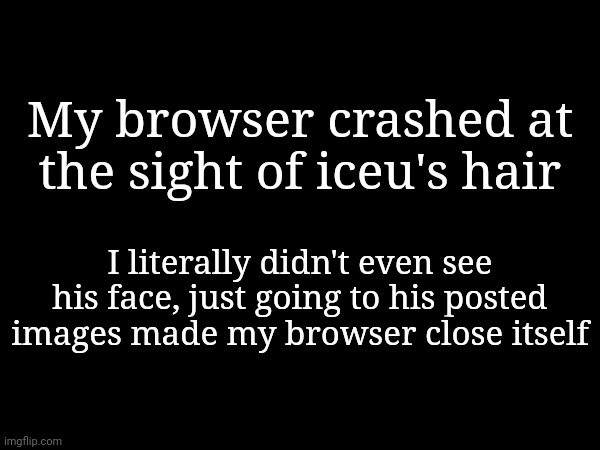 My browser crashed at the sight of iceu's hair; I literally didn't even see his face, just going to his posted images made my browser close itself | made w/ Imgflip meme maker