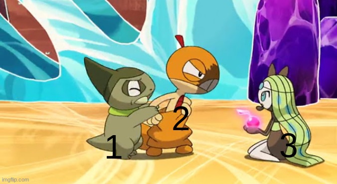 A random I made template.mp3 | 2; 3; 1 | image tagged in axew pulling scraggy away from meloetta | made w/ Imgflip meme maker