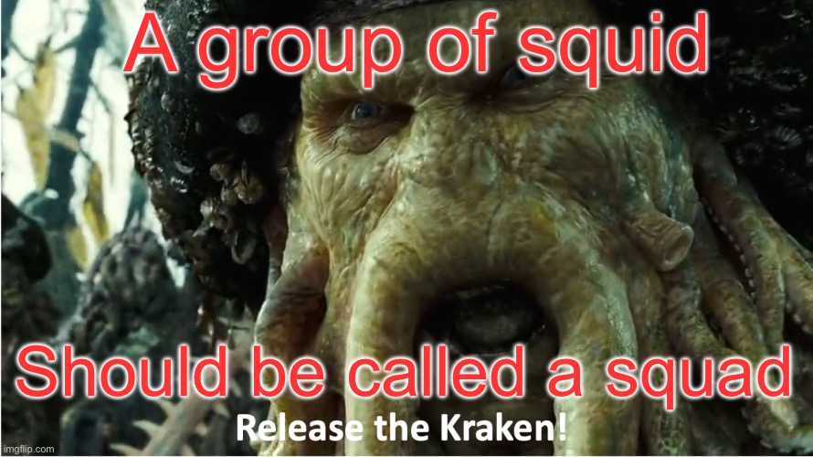 Squids | A group of squid; Should be called a squad | image tagged in release the kraken,squid game,squad | made w/ Imgflip meme maker