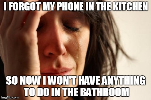 First World Problems | I FORGOT MY PHONE IN THE KITCHEN SO NOW I WON'T HAVE ANYTHING TO DO IN THE BATHROOM | image tagged in memes,first world problems | made w/ Imgflip meme maker