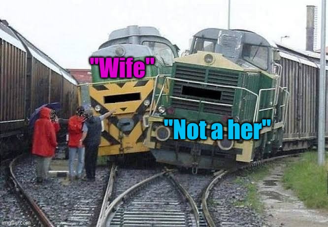 train wreck | "Wife" "Not a her" | image tagged in train wreck | made w/ Imgflip meme maker