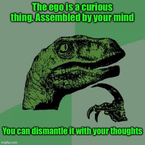 Philosoraptor | The ego is a curious thing. Assembled by your mind; You can dismantle it with your thoughts | image tagged in memes,philosoraptor | made w/ Imgflip meme maker