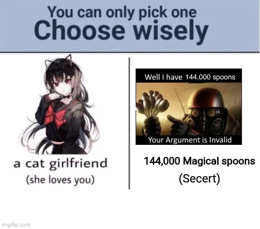 Choose wisely | 144,000 Magical spoons; (Secert) | image tagged in choose wisely | made w/ Imgflip meme maker