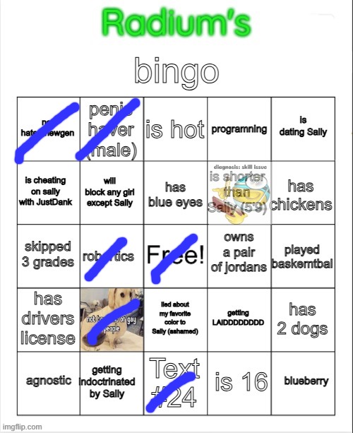 Radium Bingo (Sally made this on call) | image tagged in radium bingo sally made this on call,msmg | made w/ Imgflip meme maker