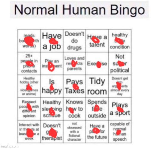 Normal human bingo | image tagged in normal human bingo | made w/ Imgflip meme maker