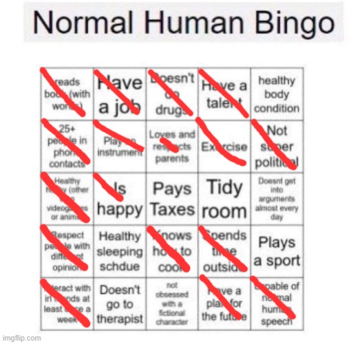 Normal human bingo | image tagged in normal human bingo | made w/ Imgflip meme maker