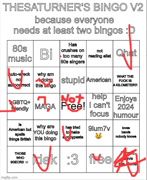 TheSaturner's bingo V2 | image tagged in thesaturner's bingo v2 | made w/ Imgflip meme maker