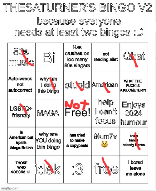 Yuh | image tagged in thesaturner's bingo v2 | made w/ Imgflip meme maker