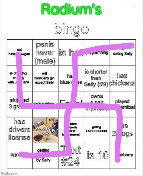 Radium Bingo (Sally made this on call) | image tagged in radium bingo sally made this on call | made w/ Imgflip meme maker