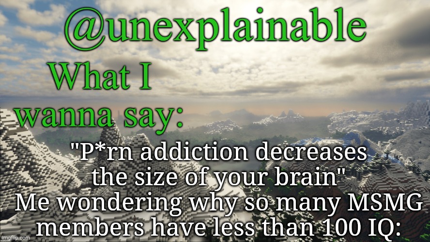 This is 100% a joke (except maybe for the really heavy addictions lol) | "P*rn addiction decreases the size of your brain" Me wondering why so many MSMG members have less than 100 IQ: | image tagged in what i have to say | made w/ Imgflip meme maker