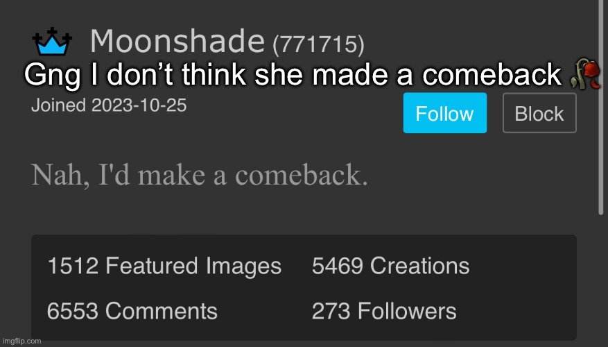 Gng I don’t think she made a comeback 🥀 | made w/ Imgflip meme maker