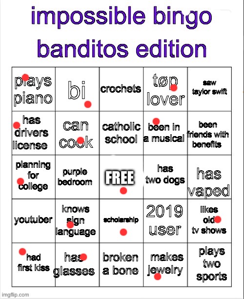 I can never bingo sad | image tagged in banditos impossible bingo 3 | made w/ Imgflip meme maker