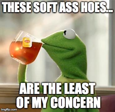 Soft Ass Hoes... | THESE SOFT ASS HOES... ARE THE LEAST OF MY CONCERN | image tagged in soft,ass,hoes,unbothered,sipping tea | made w/ Imgflip meme maker