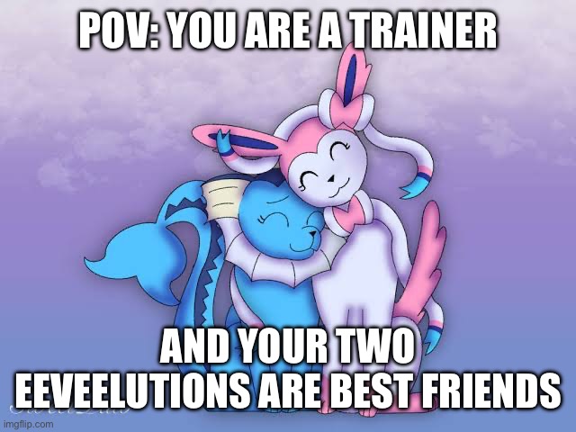 This is for my best friend, who is a fellow Pokemon Trainer | POV: YOU ARE A TRAINER; AND YOUR TWO EEVEELUTIONS ARE BEST FRIENDS | image tagged in pokemon,eevee,eeveelutions | made w/ Imgflip meme maker
